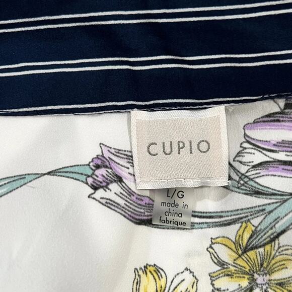 Cupio Floral Kimono Cardigan Top Open Front Boho Striped Navy Trim Size L - Picture 7 of 9